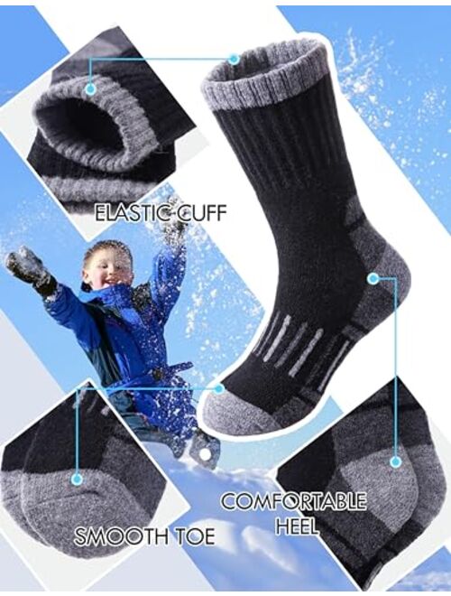 NOCIN COLOR Kids Merino Wool Hiking Socks Boys Girls Toddlers Thermal Winter Warm Boot Thick Cushion Gift Socks 6 Pairs