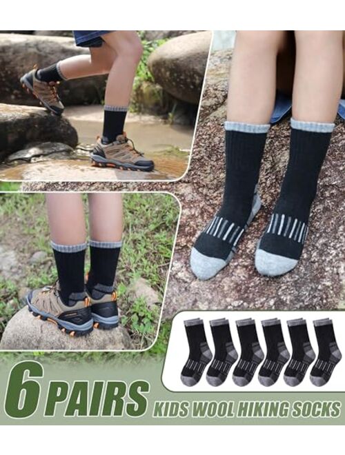 NOCIN COLOR Kids Merino Wool Hiking Socks Boys Girls Toddlers Thermal Winter Warm Boot Thick Cushion Gift Socks 6 Pairs