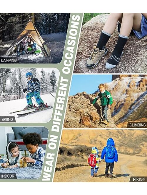 NOCIN COLOR Kids Merino Wool Hiking Socks Boys Girls Toddlers Thermal Winter Warm Boot Thick Cushion Gift Socks 6 Pairs