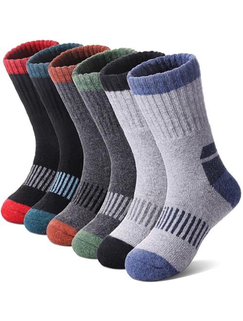 NOCIN COLOR Kids Merino Wool Hiking Socks Boys Girls Toddlers Thermal Winter Warm Boot Thick Cushion Gift Socks 6 Pairs