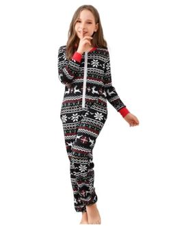 Valossie Christmas Pajamas for Family/Couples 2023 Front Zipper Round Neck Jumpsuit Fleece-Lined Matching Jammies