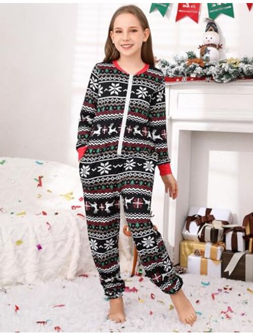 Valossie Christmas Pajamas for Family/Couples 2023 Front Zipper Round Neck Jumpsuit Fleece-Lined Matching Jammies