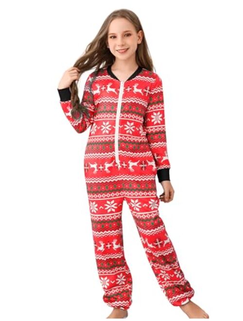 Valossie Christmas Pajamas for Family/Couples 2023 Front Zipper Round Neck Jumpsuit Fleece-Lined Matching Jammies