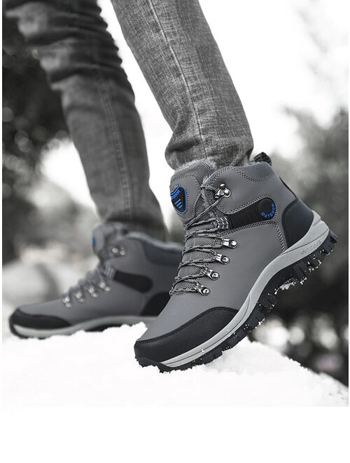 Shein Men's Winter Pu Leather Waterproof Boots For Outdoor Activities And Work, With Comfortable, Warm Lining, Slip-resistant, High-top Sneakers, Ankle Boots In Larger Si