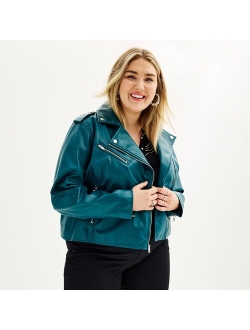 Plus Size Nine West Faux-Leather Moto Jacket