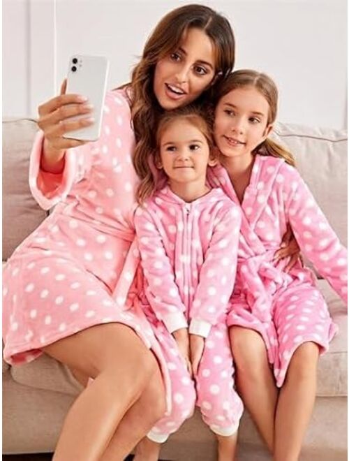 Arshiner Boys Girls Flannel Bathrobes Soft Fuzzy Hooded Robe Sleepwear with Belt for Kids