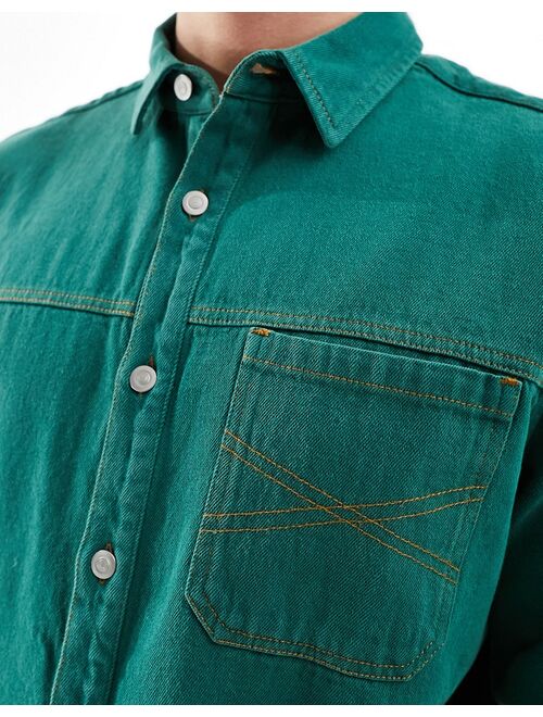 ASOS DESIGN relaxed denim shirt in dark green