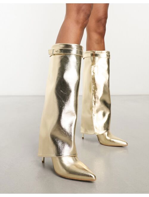 ASOS DESIGN Clearly high-heeled fold over knee boots in gold