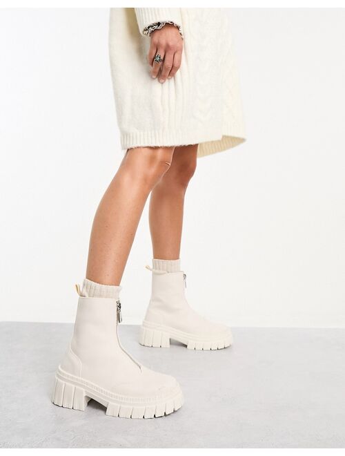 ASOS DESIGN Alliance chunky zip front boots in off-white