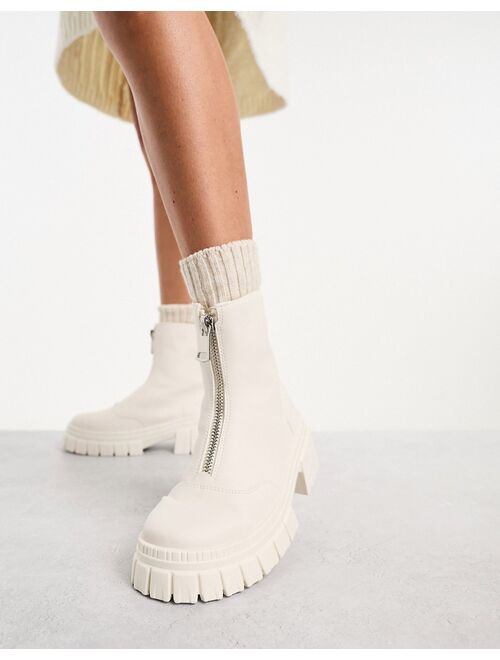 ASOS DESIGN Alliance chunky zip front boots in off-white