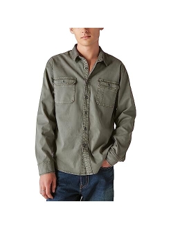 Corduroy Collar Washed Workwear Long Sleeve Shirt