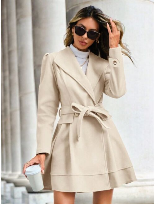 SHEIN LUNE Waterfall Collar Belted Overcoat