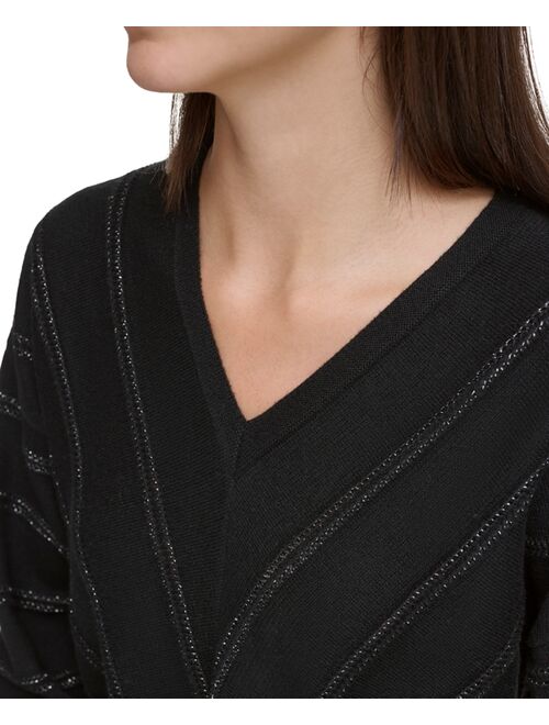 DKNY Women's Metallic Chevron Knit Long-Sleeve Sweater