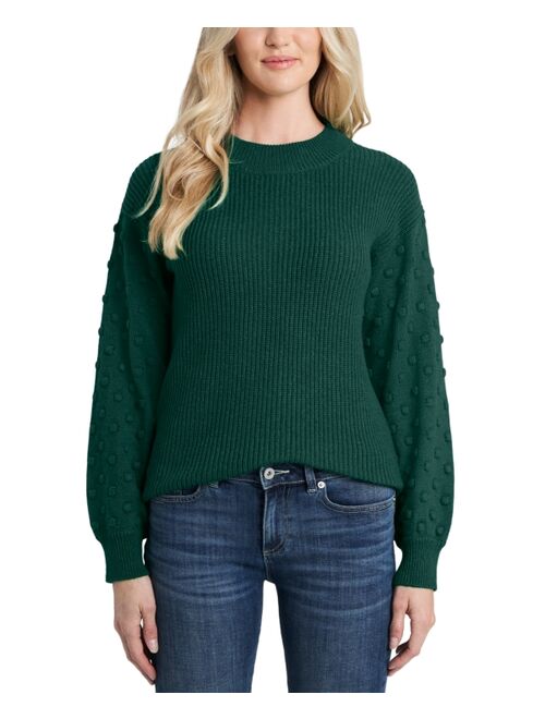 CeCe Women's Crewneck Bobble Detail Long Sleeve Sweater