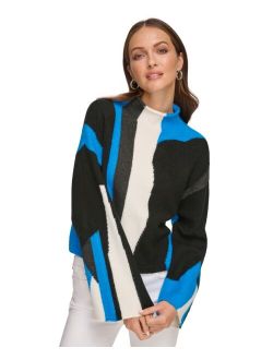 Women's Asymmetric Colorblock Mock Neck Sweater