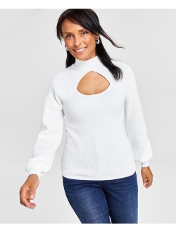 I.N.C. International Concepts Women's Mock Neck Cutout Blouson-Sleeve Sweater, Created for Macy's