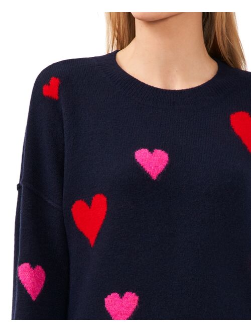 CeCe Women's Scattered Hearts Crewneck Sweater