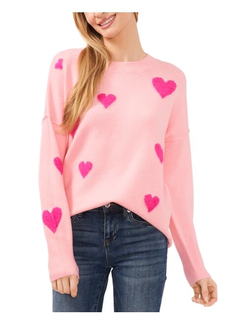 CeCe Women's Scattered Hearts Crewneck Sweater