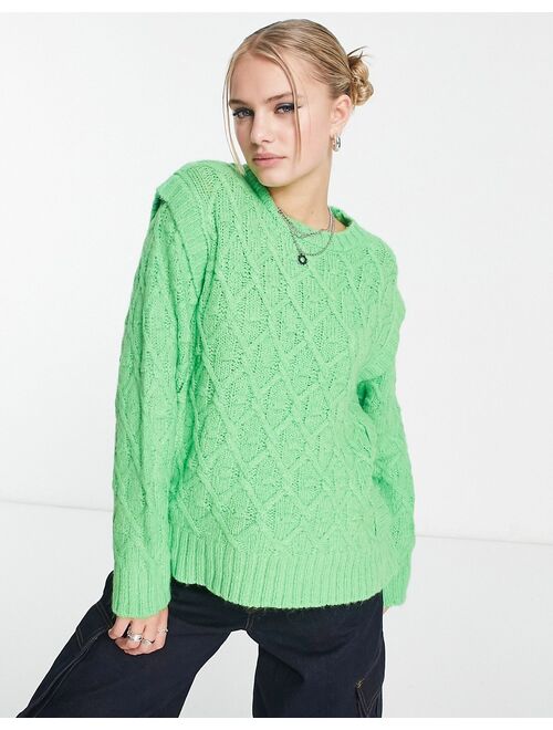 Native Youth cable knit sweater with shoulder detail in apple green