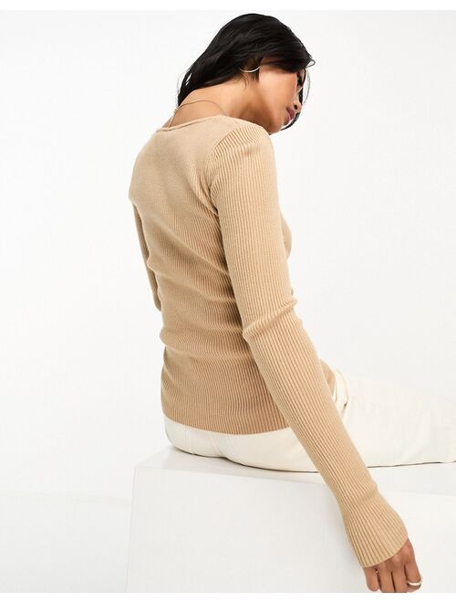 Y.A.S sweetheart neck knitted top in beige