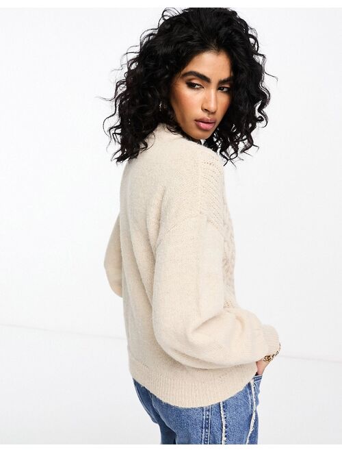 Vila cable knit sweater with puff sleeves in cream