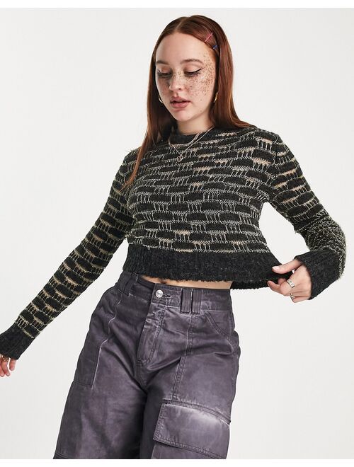 COLLUSION knit metallic sweater in black with gold detail