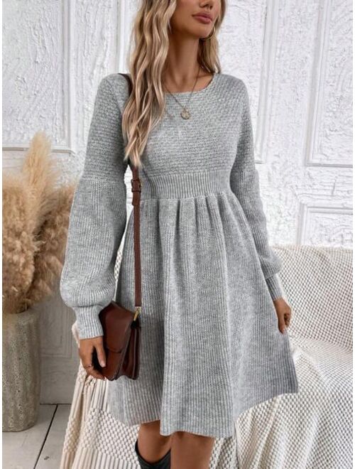 SHEIN LUNE Solid Bishop Sleeve Sweater Dress