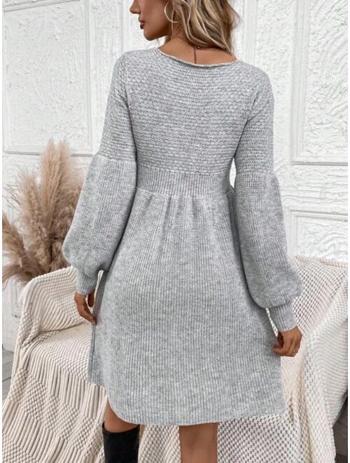 SHEIN LUNE Solid Bishop Sleeve Sweater Dress