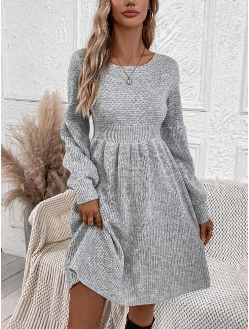 SHEIN LUNE Solid Bishop Sleeve Sweater Dress