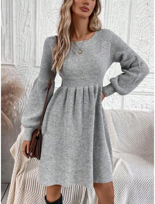 SHEIN LUNE Solid Bishop Sleeve Sweater Dress