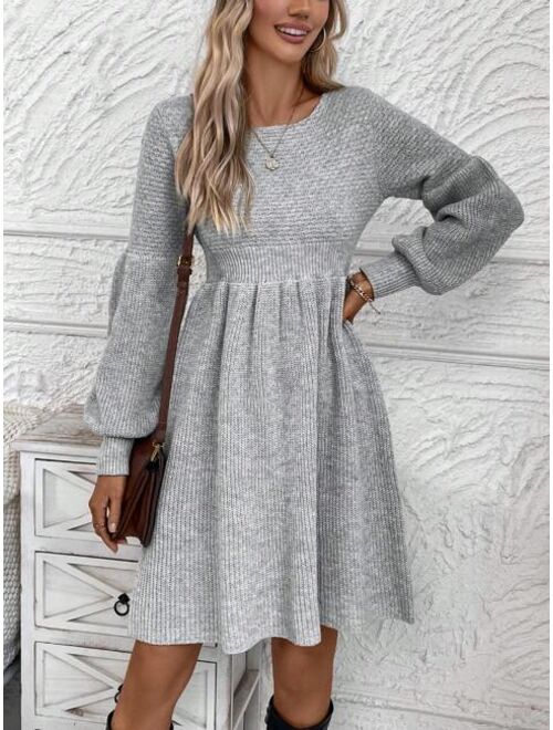 SHEIN LUNE Solid Bishop Sleeve Sweater Dress