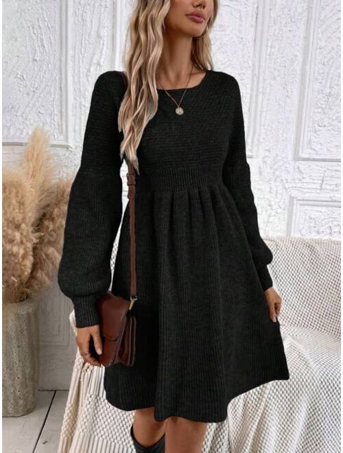 SHEIN LUNE Solid Bishop Sleeve Sweater Dress