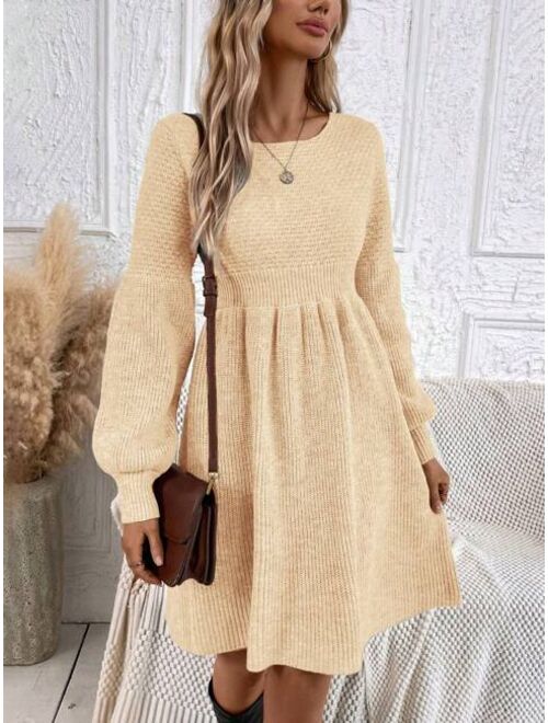 SHEIN LUNE Solid Bishop Sleeve Sweater Dress