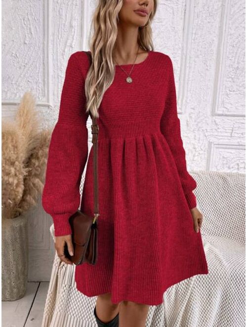 SHEIN LUNE Solid Bishop Sleeve Sweater Dress