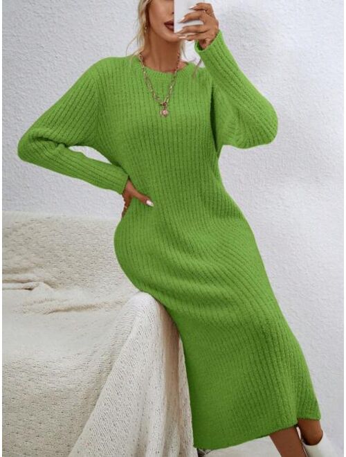 SHEIN Priv Solid Ribbed Knit Sweater Dress