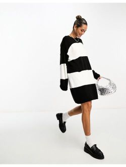 knit sweater mini dress with crew neck in stripe
