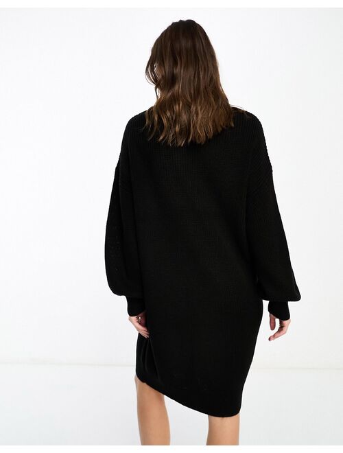 Noisy May high neck wide sleeve knitted sweater dress in black