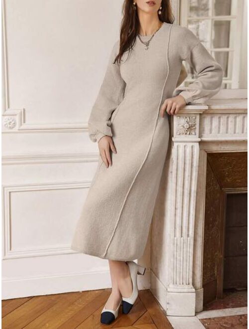 SHEIN Frenchy Women s Solid Color Lantern Sleeve Sweater Dress