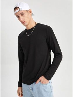 Shein Manfinity Basics Men Cotton Solid Round Neck Tee