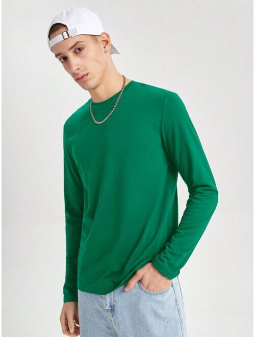 Shein Manfinity Basics Men Cotton Solid Round Neck Tee