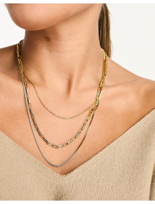 Lost Souls stainless steel multi row chain necklace in gold