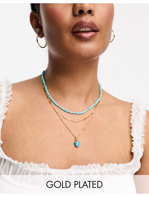 Orelia gold plated turquoise multirow necklace