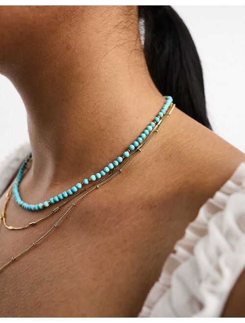 Orelia gold plated turquoise multirow necklace