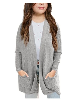 Goranbon Girls' Cardigan Sweaters Open Front Long Sleeve Casual Sweater Coats with Pockets