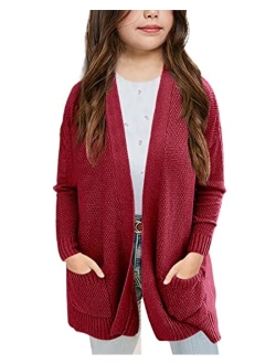 Goranbon Girls' Cardigan Sweaters Open Front Long Sleeve Casual Sweater Coats with Pockets