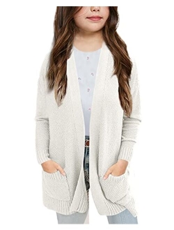 Goranbon Girls' Cardigan Sweaters Open Front Long Sleeve Casual Sweater Coats with Pockets