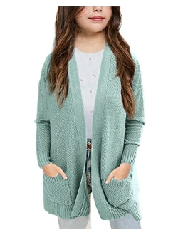 Goranbon Girls' Cardigan Sweaters Open Front Long Sleeve Casual Sweater Coats with Pockets