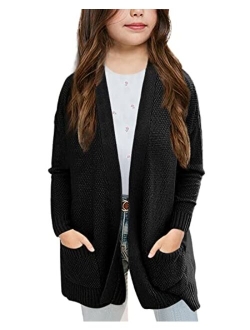 Goranbon Girls' Cardigan Sweaters Open Front Long Sleeve Casual Sweater Coats with Pockets