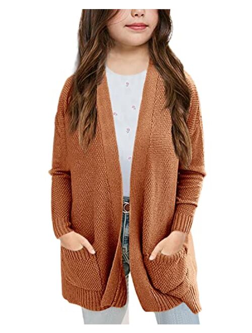 Goranbon Girls' Cardigan Sweaters Open Front Long Sleeve Casual Sweater Coats with Pockets