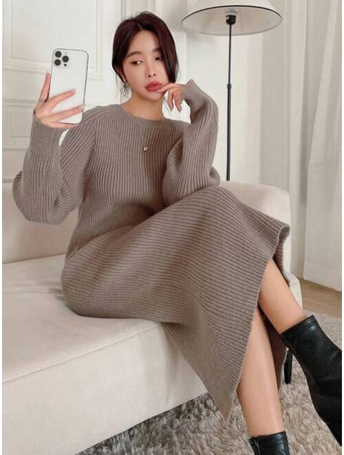 DAZY Ribbed Knit Drop Shoulder Sweater Dress